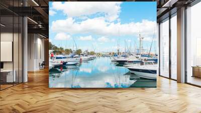 Sailing boats in marina Wall mural