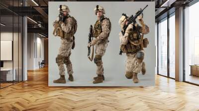 Soldier in camouflage holding rifle Wall mural