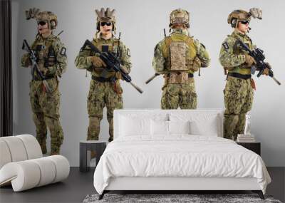 Special forces soldier with rifle on white background. Wall mural