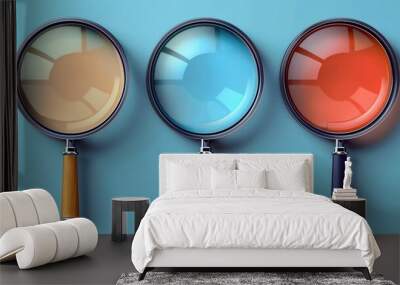 Three Magnifying Glasses on a Blue Background Wall mural