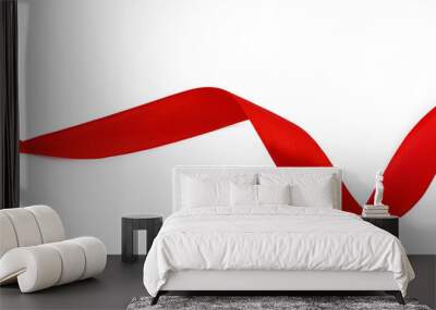 Top view close up of  red ribbon isolated on white background. Flat lay Wall mural