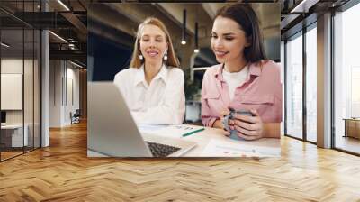 Two women entrepreneurs working together in office Wall mural