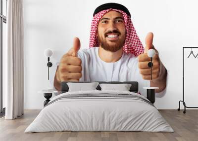 Young Arab man showing ok sign and smiling isolated on white background Wall mural