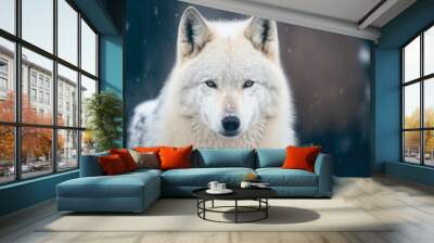 portrait of a white wolf in the snow, generative ai Wall mural