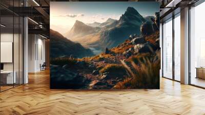 scenic sunrise in the high mountains of the alpes, Generative AI Wall mural