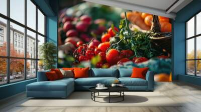 A basket filled with a variety of fresh vegetables. Perfect for healthy eating and farm-to-table concepts Wall mural