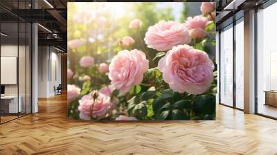 A beautiful bunch of pink roses in a garden. Perfect for adding a touch of elegance and romance to any project or design. Wall mural