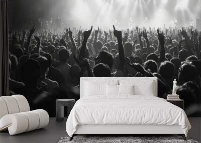 A black and white photo of a crowded concert venue. Suitable for music events promotion Wall mural