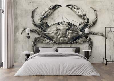 A black and white photograph of a crab, great for use in editorial or creative projects Wall mural