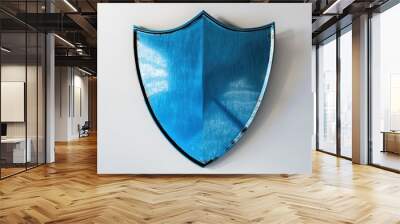 A blue shield is mounted on a wall, suitable for use as a decorative piece or in a historical setting Wall mural