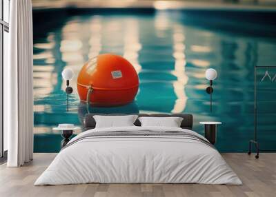 A bright orange life preserver floating on the surface of a pool Wall mural