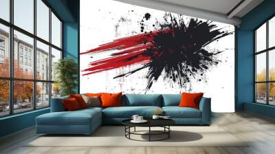 A close-up of a white background with black and red paint splatters Wall mural