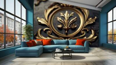 A close-up shot of a decorative gold clock Wall mural