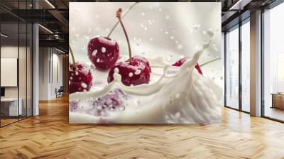 A close-up shot of a delicious-looking cake topped with cherries, perfect for a dessert or snack Wall mural