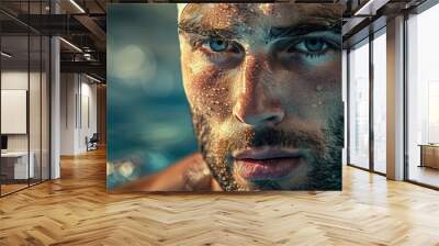 A close-up shot of a man wearing a swimming cap, ready for a swim Wall mural