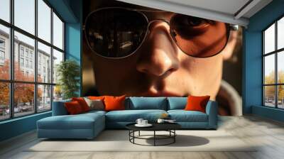 A close-up shot of a person wearing sunglasses. Suitable for various purposes Wall mural