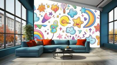 A collection of colorful stickers arranged on a white background, ideal for use in creative projects or as a design element Wall mural