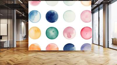 A collection of colorful watercolor circles on a white background. Perfect for various design projects Wall mural