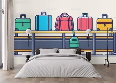 A collection of suitcases and bags arranged on a flat surface, ideal for illustrating travel or adventure themes Wall mural