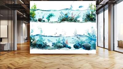 A colorful aquatic scene with plenty of greenery, ideal for environmental or aquatic-themed designs Wall mural