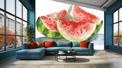 A colorful watercolor illustration of a fresh watermelon slice Wall mural