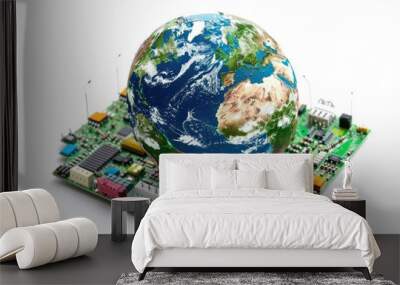 A computer motherboard with a globe on top, great for tech and education illustrations Wall mural