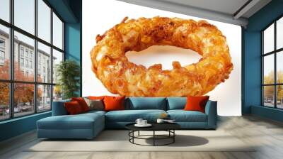 A crispy fried onion ring on a white background Wall mural