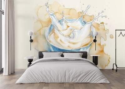 A cup filled with cream depicted in watercolor style Wall mural