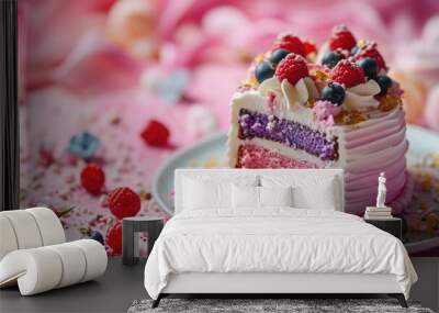 A delicious piece of cake resting on a plate. Perfect for dessert or special occasions Wall mural