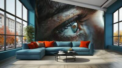 A detailed view of a person's eye with eyelashes and iris, suitable for medical or cosmetic uses Wall mural