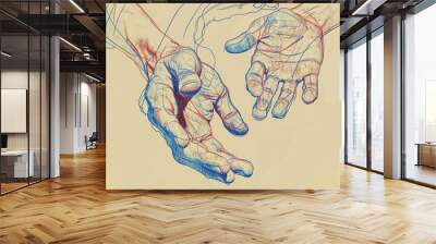 A drawing of two hands holding each other. Suitable for various concepts and themes Wall mural