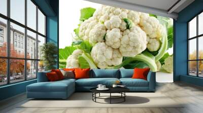 A fresh head of cauliflower sitting on a clean white surface Wall mural