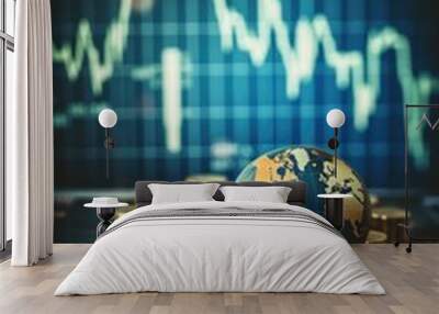 A globe resting on a stack of coins, suitable for finance or global business concepts Wall mural