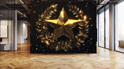 A golden star surrounded by a wreath of leaves. Perfect for various design projects Wall mural