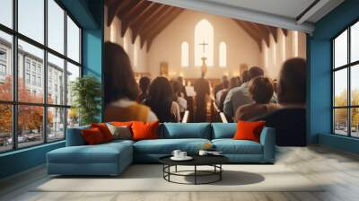 A group of people sitting in a church, suitable for religious themes Wall mural