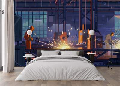 A group of people working in a factory. Suitable for industrial and manufacturing concepts Wall mural