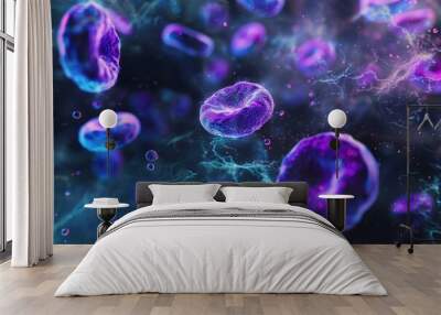 A group of purple and blue cells on a background Wall mural