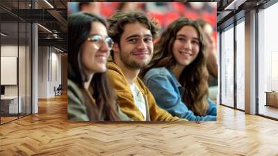 A group of young people sit together in a relaxed atmosphere, possibly friends or colleagues Wall mural