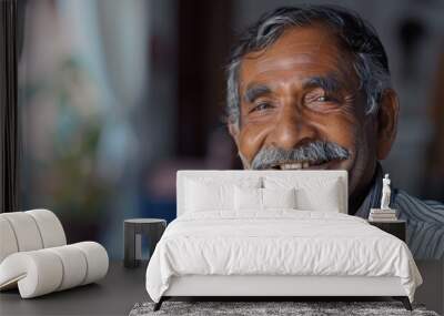 A happy gentleman with a thick mustache and moustache, smiling at the camera Wall mural