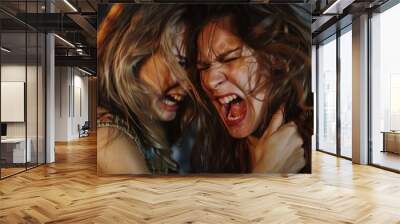 A joyful image of two women laughing together. Perfect for illustrating friendship and happiness Wall mural