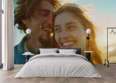 A man and a woman smiling at the camera. Suitable for various projects Wall mural