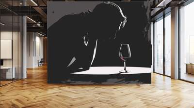 A man leaning over a table with a glass of wine. Suitable for lifestyle or dining concepts Wall mural