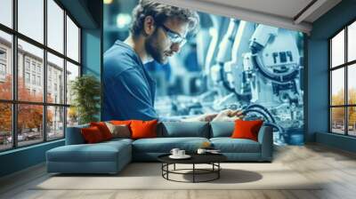 A man working on a machine in a factory. Suitable for industrial concepts Wall mural