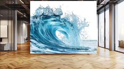 A massive blue wave crashes into the ocean, creating a dramatic display of power and movement Wall mural