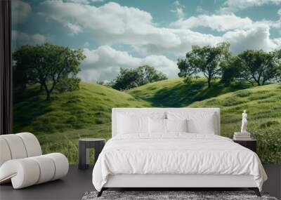 A natural landscape featuring a grassy hill with trees growing at the top Wall mural