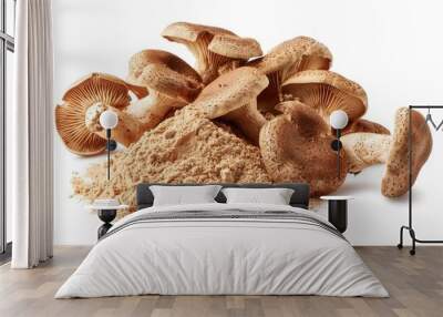 A natural scene featuring two piles, one with mushrooms and the other with sand Wall mural