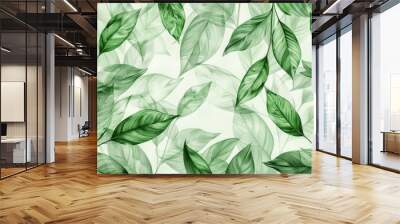 A nature-inspired wallpaper featuring green and white leaves Wall mural