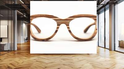 A pair of wooden glasses on a white surface, suitable for product presentation Wall mural