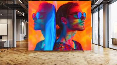 A person wearing sunglasses stands beside a wall Wall mural