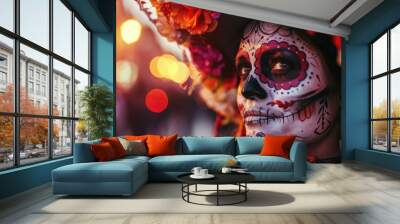 A person with a creative sugar skull inspired look Wall mural